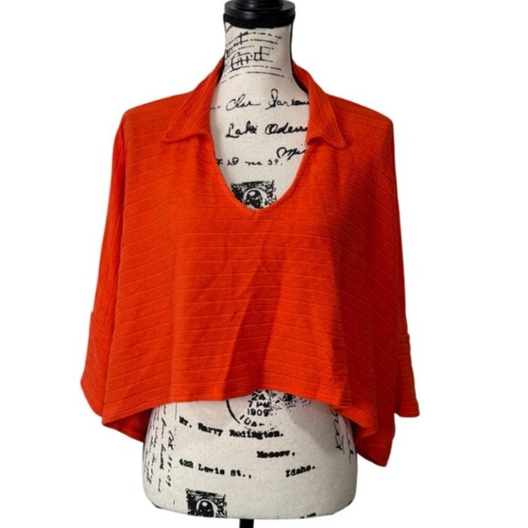 Bucket List Crop Top Boxy 3/4 Sleeve Collared Oversized Orange Women Size L - Picture 1 of 7